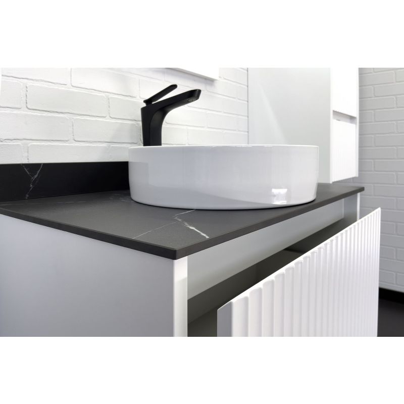 Тумба с раковиной Comforty Марсель-75 00-00012270 белая матовая со столешницей под черный мрамор c раковиной Comforty 9110
