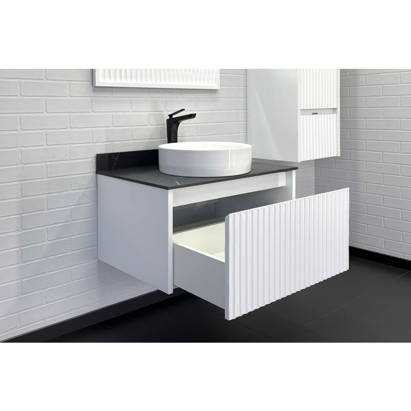 Тумба с раковиной Comforty Марсель-75 00-00012270 белая матовая со столешницей под черный мрамор c раковиной Comforty 9110