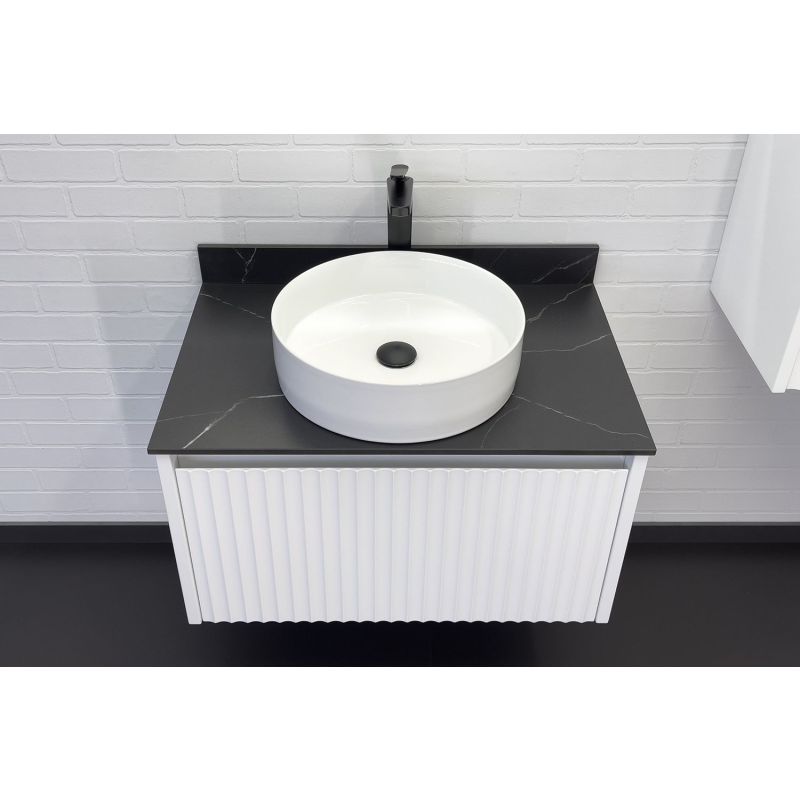 Тумба с раковиной Comforty Марсель-75 00-00012270 белая матовая со столешницей под черный мрамор c раковиной Comforty 9110