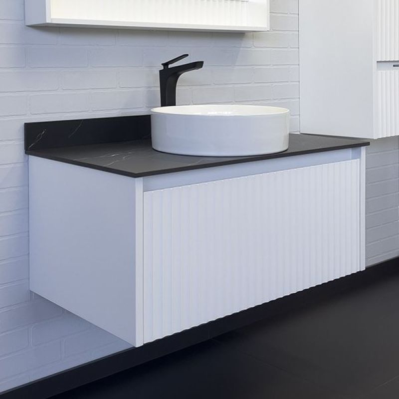 Тумба с раковиной Comforty Марсель-90 00-00013797 белый матовый со столешницей под мрамор Калакатта Блэк c раковиной Comforty 9110