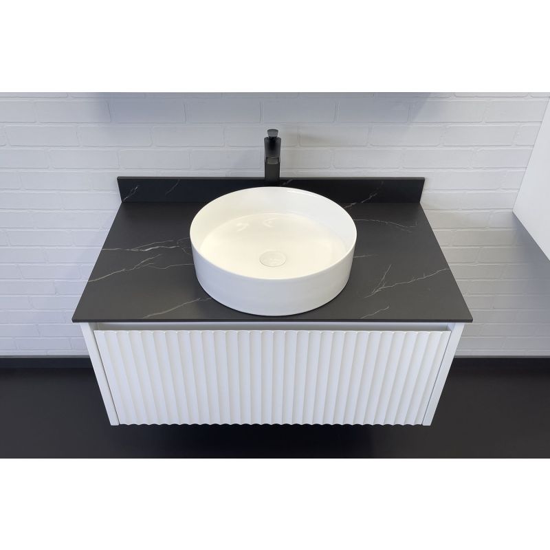 Тумба с раковиной Comforty Марсель-90 00-00013797 белый матовый со столешницей под мрамор Калакатта Блэк c раковиной Comforty 9110