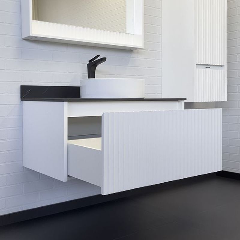 Тумба с раковиной Comforty Марсель-90 00-00013797 белый матовый со столешницей под мрамор Калакатта Блэк c раковиной Comforty 9110