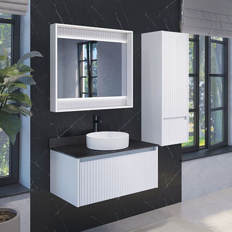 Тумба с раковиной Comforty Марсель-90 00-00013797 белый матовый со столешницей под мрамор Калакатта Блэк c раковиной Comforty 9110