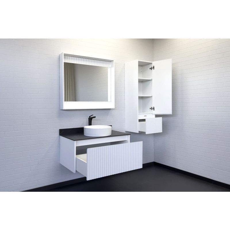 Тумба с раковиной Comforty Марсель-90 00-00013797 белый матовый со столешницей под мрамор Калакатта Блэк c раковиной Comforty 9110