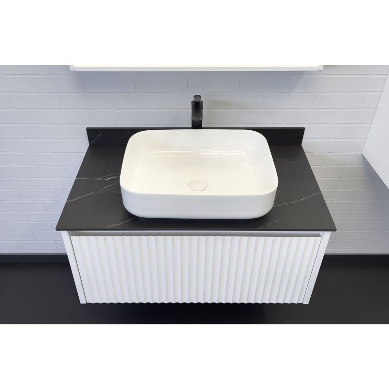 Тумба с раковиной Comforty Марсель-90 00-00013795 белый матовый со столешницей под мрамор Калакатта Блэк c раковиной Comforty T-Y9378