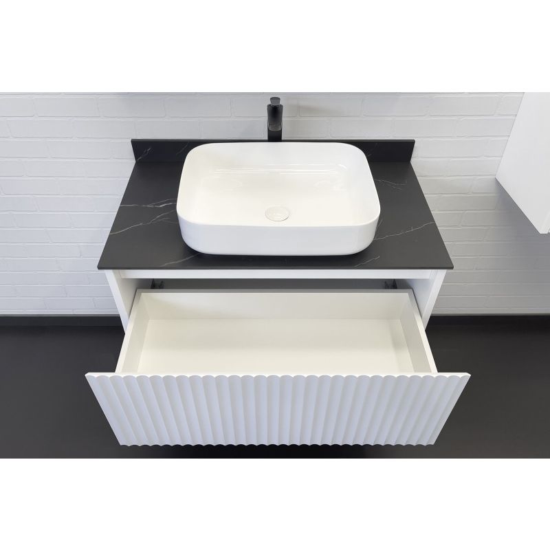 Тумба с раковиной Comforty Марсель-90 00-00013795 белый матовый со столешницей под мрамор Калакатта Блэк c раковиной Comforty T-Y9378