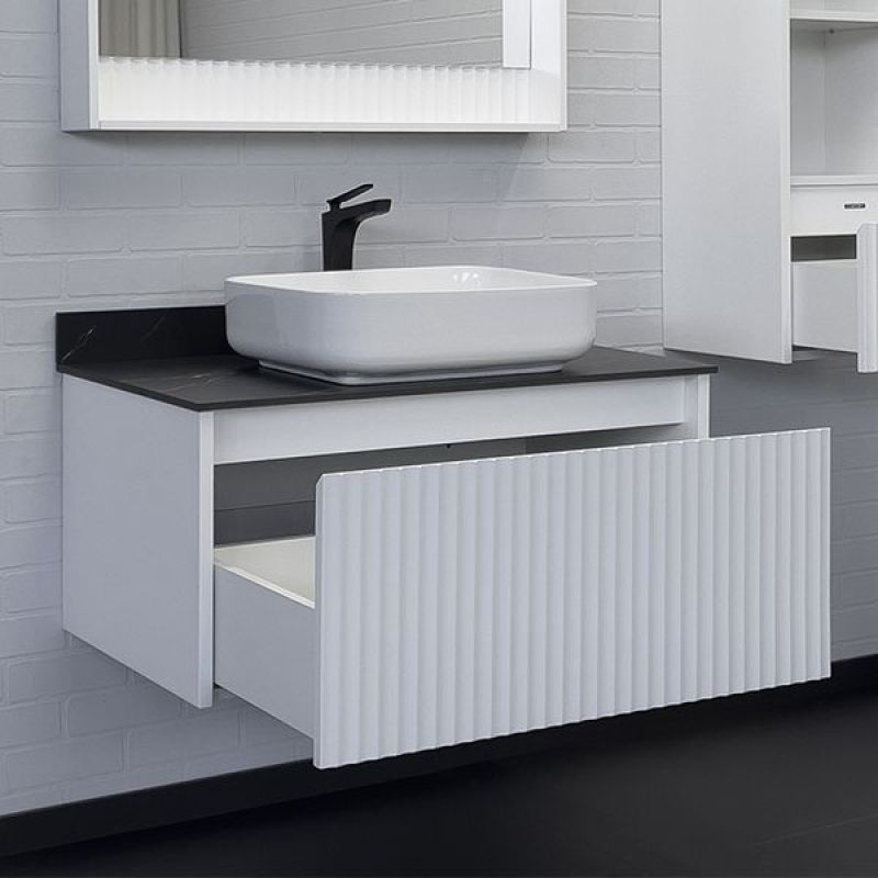 Тумба с раковиной Comforty Марсель-90 00-00013795 белый матовый со столешницей под мрамор Калакатта Блэк c раковиной Comforty T-Y9378