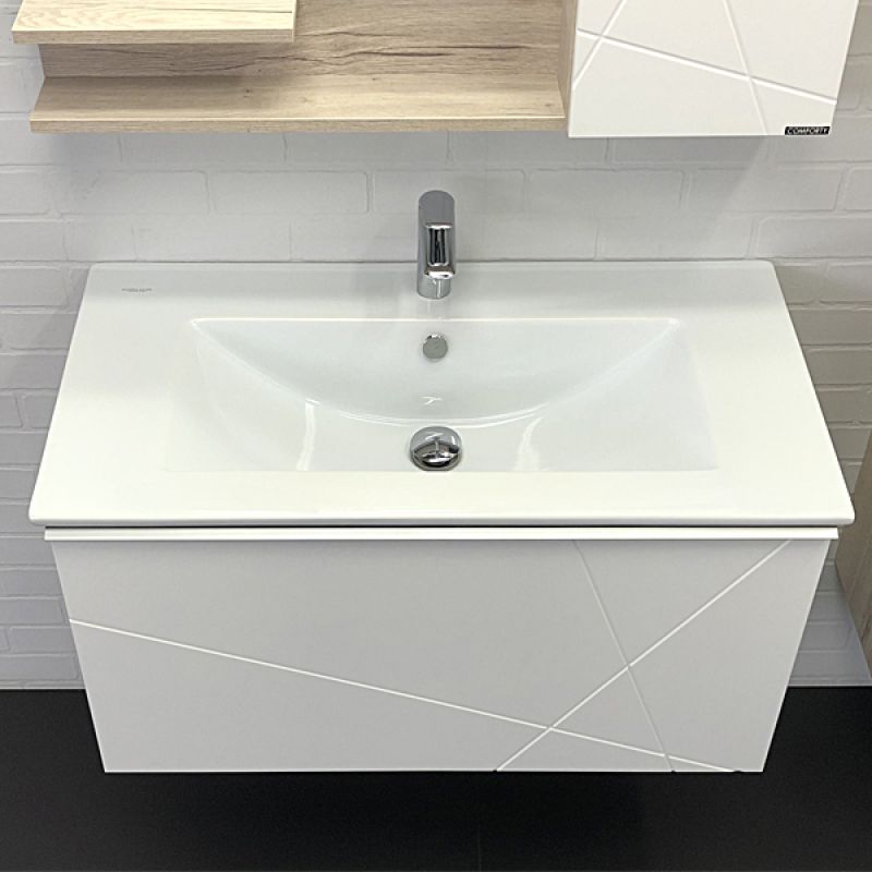 Тумба с раковиной Comforty Мерано 90 00-00008478 белый/дуб дымчатый с раковиной Quadro 90