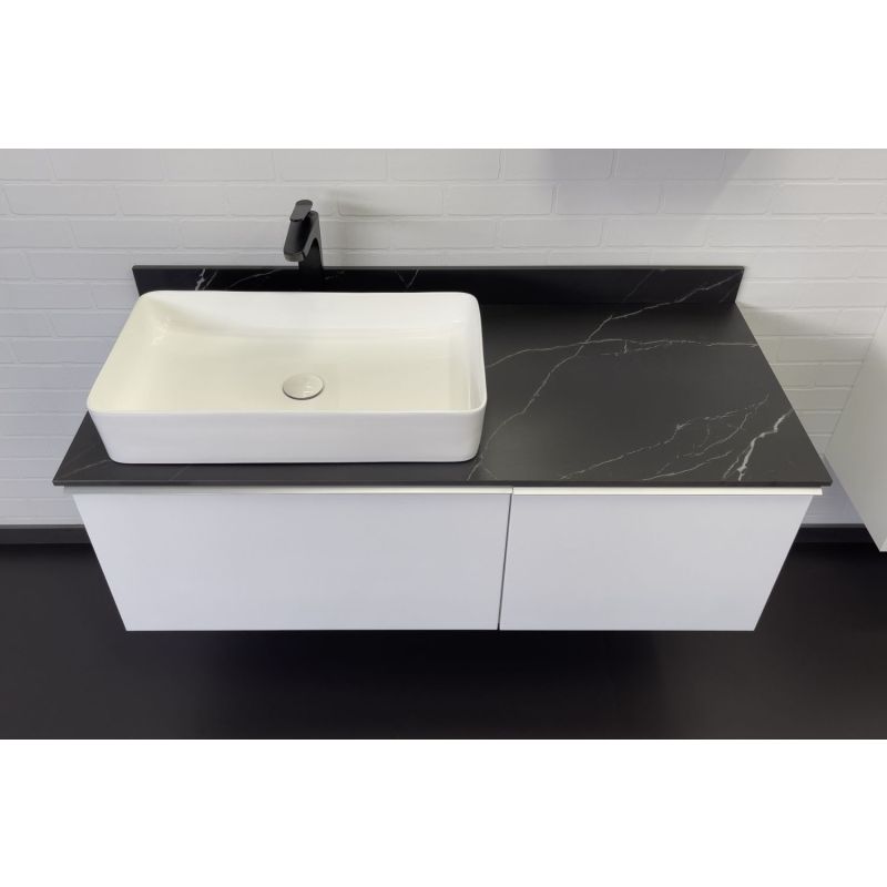 Тумба с раковиной Comforty Милан-120 00-00014005 белая со столешницей под мрамор Калакатта Блэк с раковиной Comforty 78189