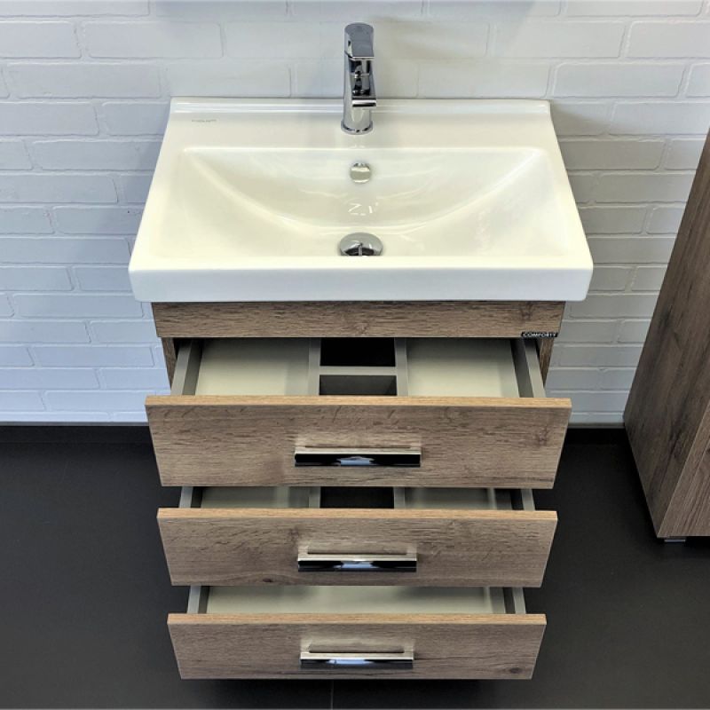 Тумба с раковиной Comforty Никосия 60Н 00-00008852 дуб темный с раковиной Fest 60 F01