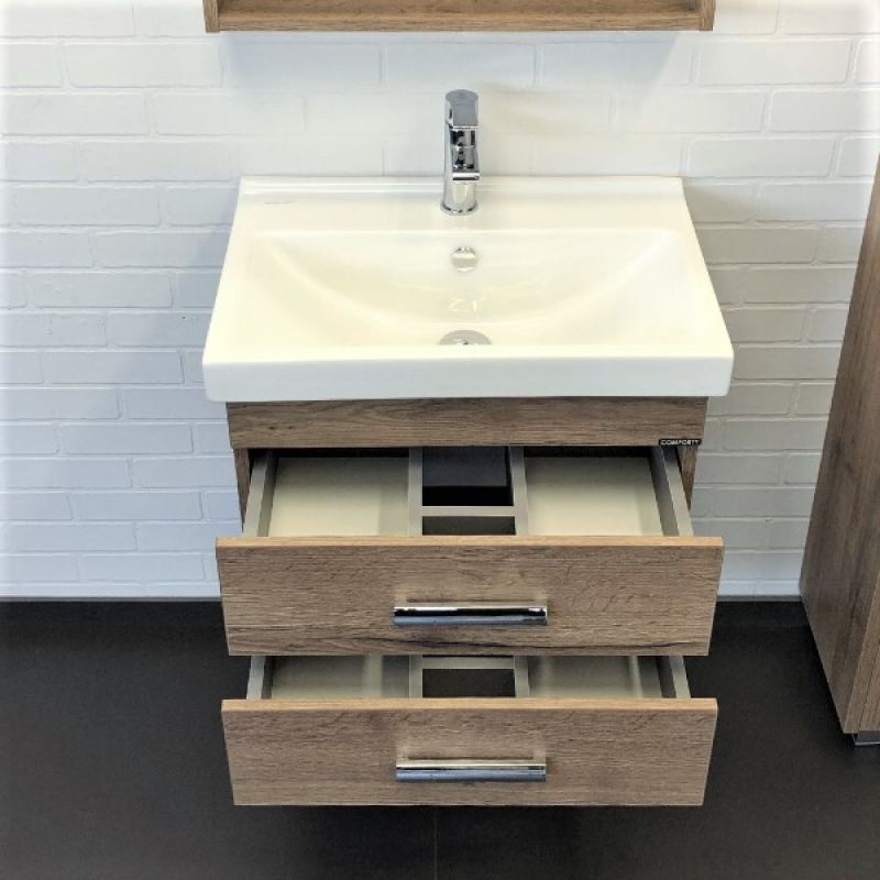 Тумба с раковиной Comforty Никосия 60П 00-00008853 дуб темный с раковиной Fest 60 F01