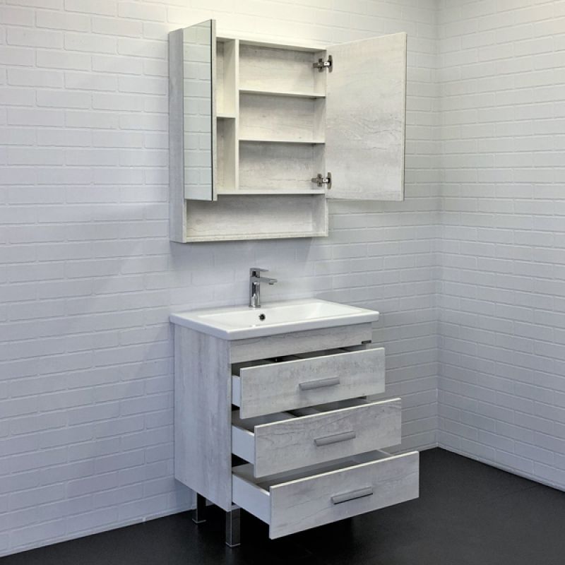 Тумба с раковиной Comforty Никосия-70Н 00-00005793 дуб белый с раковиной COMO 70