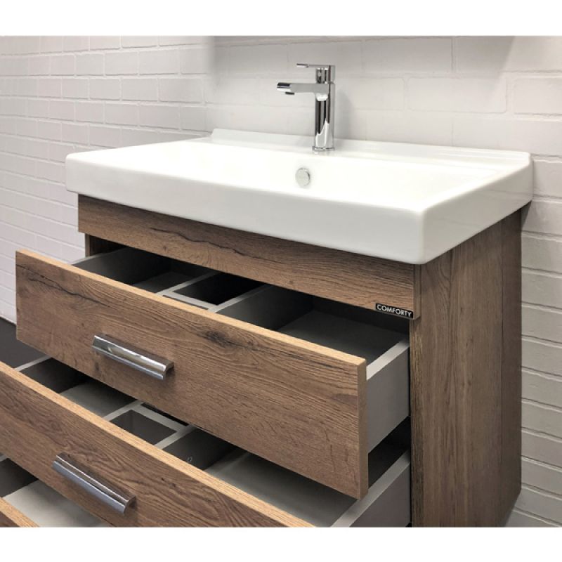 Тумба с раковиной Comforty Никосия-80Н 00-00007621 дуб темный с раковиной Fest 80