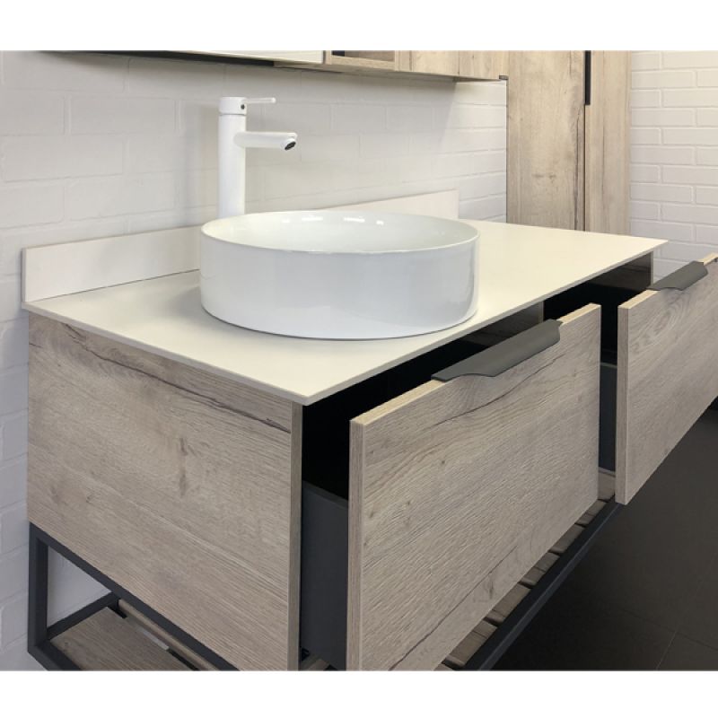 Тумба с раковиной Comforty Порто-120-1 00-00008905 дуб дымчатый с белой столешницей c раковиной Comforty 9110