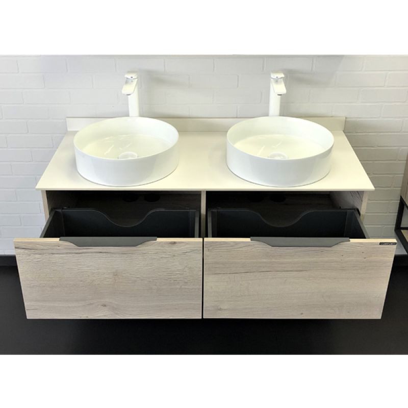 Тумба с раковиной Comforty Порто-120-2 00-00008910 дуб дымчатый с белой столешницей с раковинами Comforty 9110