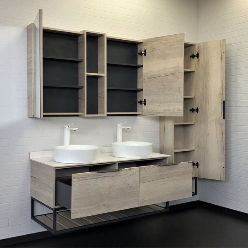 Тумба с раковиной Comforty Порто-120-2 00-00008910 дуб дымчатый с белой столешницей с раковинами Comforty 9110