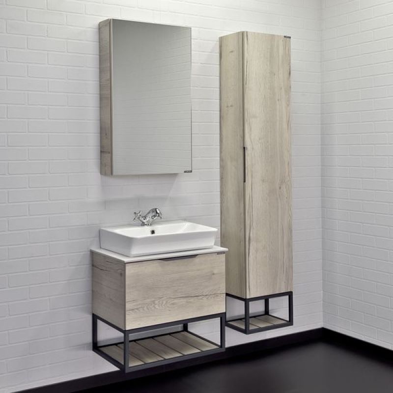 Тумба с раковиной Comforty Порто-60 00-00011395 дуб дымчатый с белой столешницей c раковиной Comforty 9055RA-50