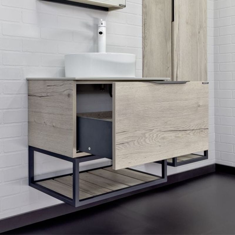 Тумба с раковиной Comforty Порто-60 00-00011397 дуб дымчатый с белой столешницей c раковиной Comforty 9111
