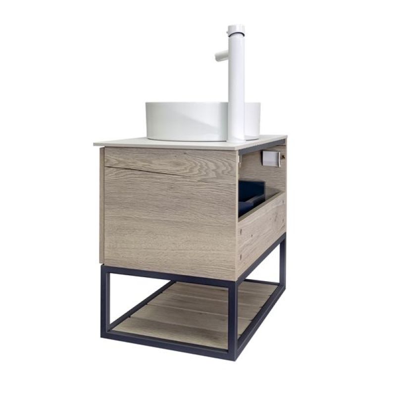 Тумба с раковиной Comforty Порто-60 00-00011397 дуб дымчатый с белой столешницей c раковиной Comforty 9111