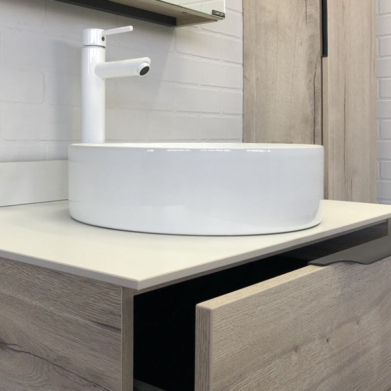 Тумба с раковиной Comforty Порто-75 00-00009321 дуб дымчатый с белой столешницей c раковиной Comforty 9110