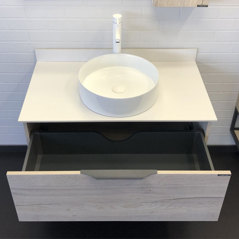 Тумба с раковиной Comforty Порто-90 00-00009322 дуб дымчатый с белой столешницей c раковиной Comforty 9110