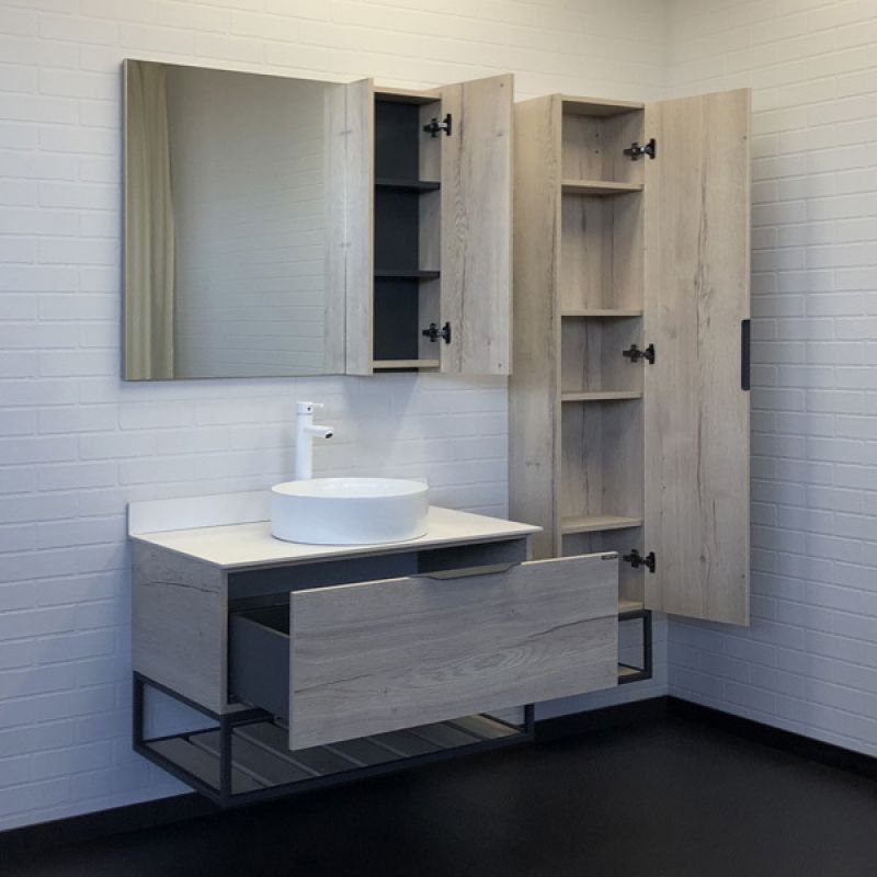 Тумба с раковиной Comforty Порто-90 00-00009322 дуб дымчатый с белой столешницей c раковиной Comforty 9110