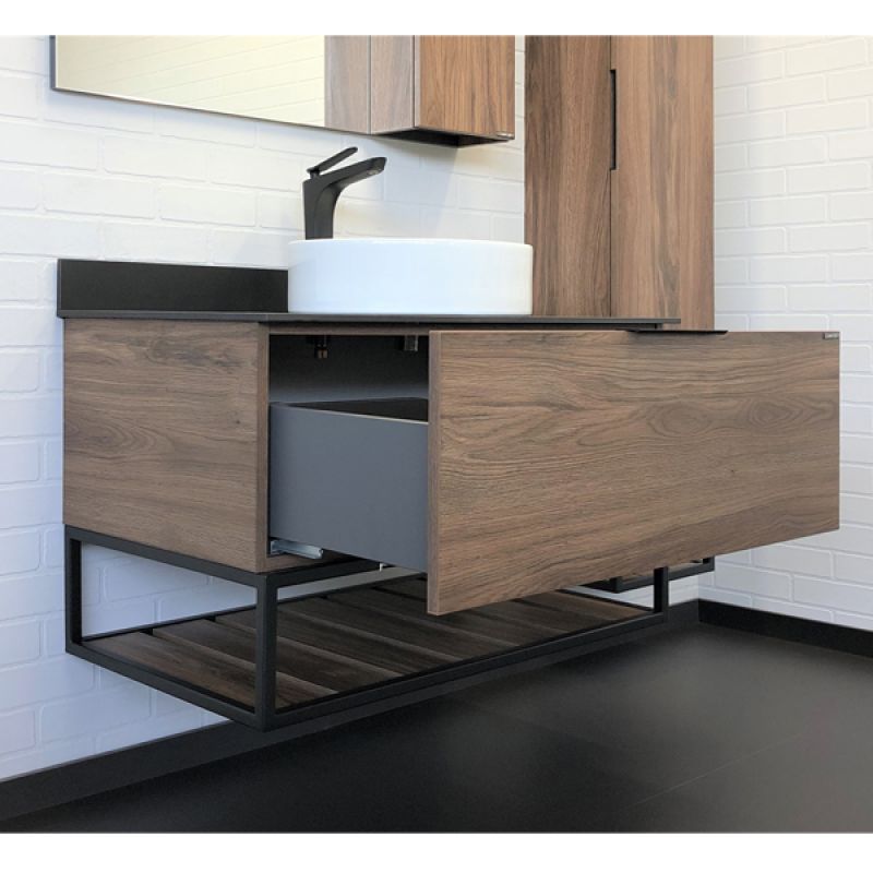 Тумба с раковиной Comforty Порто-90 00-00008927 дуб тёмно-коричневый с черной столешницей c раковиной Comforty 9110