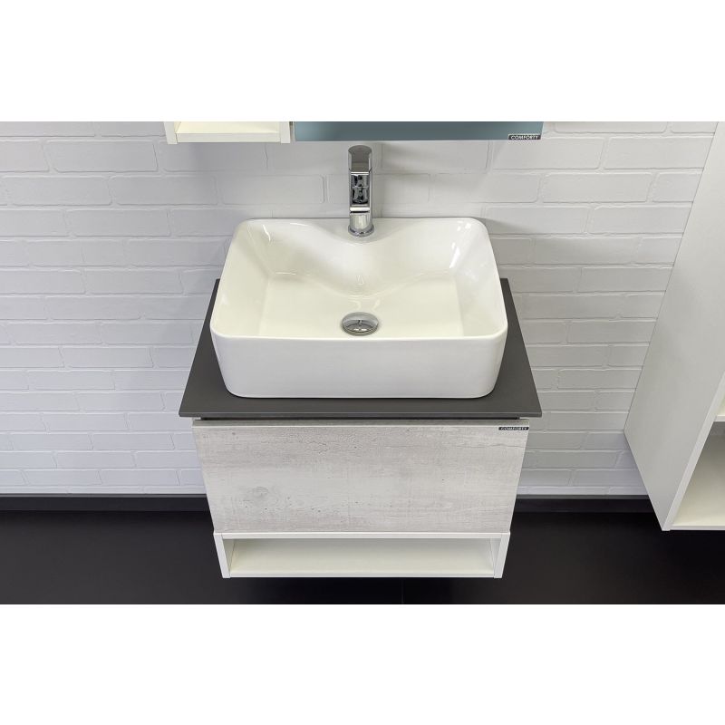 Тумба с раковиной Comforty Прага-60 00-00014536 дуб белый с графитовой столешницей с раковиной Comforty PZ-6068