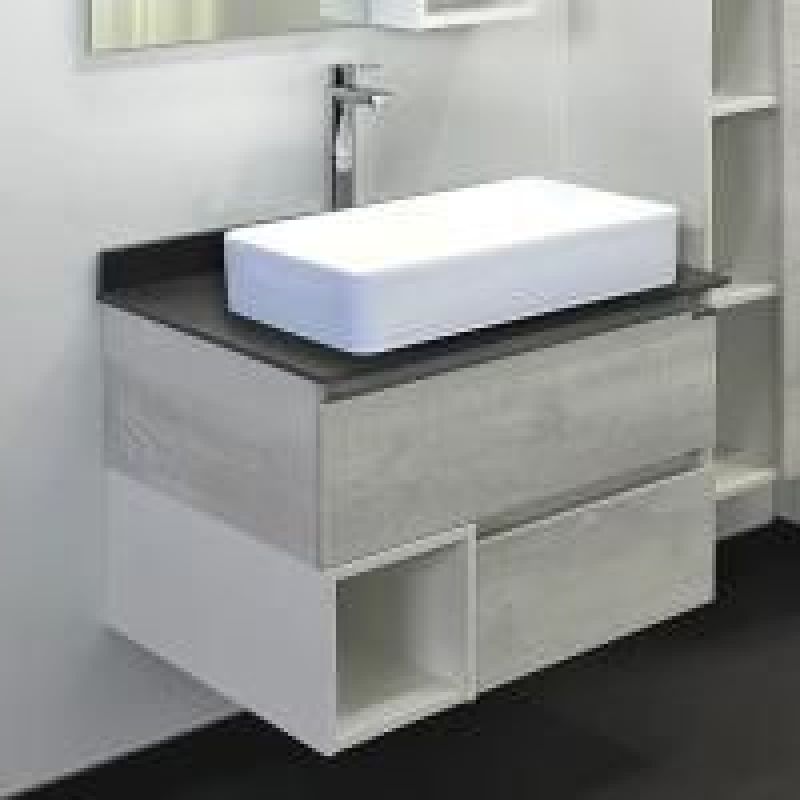 Тумба с раковиной Comforty Прага-75 00-00012791 дуб белый с серой столешницей с раковиной 78189