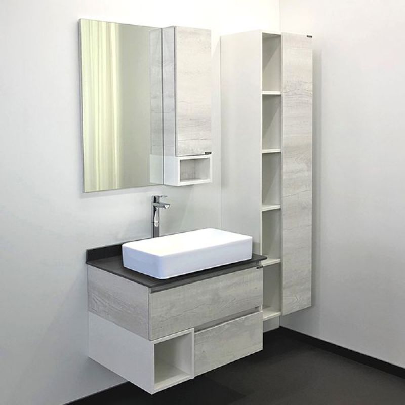 Тумба с раковиной Comforty Прага-75 00-00012791 дуб белый с серой столешницей с раковиной 78189