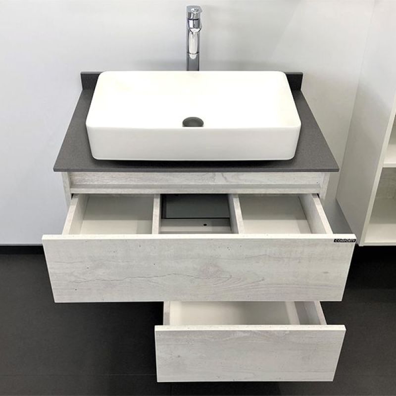 Тумба с раковиной Comforty Прага-75 00-00012791 дуб белый с серой столешницей с раковиной 78189
