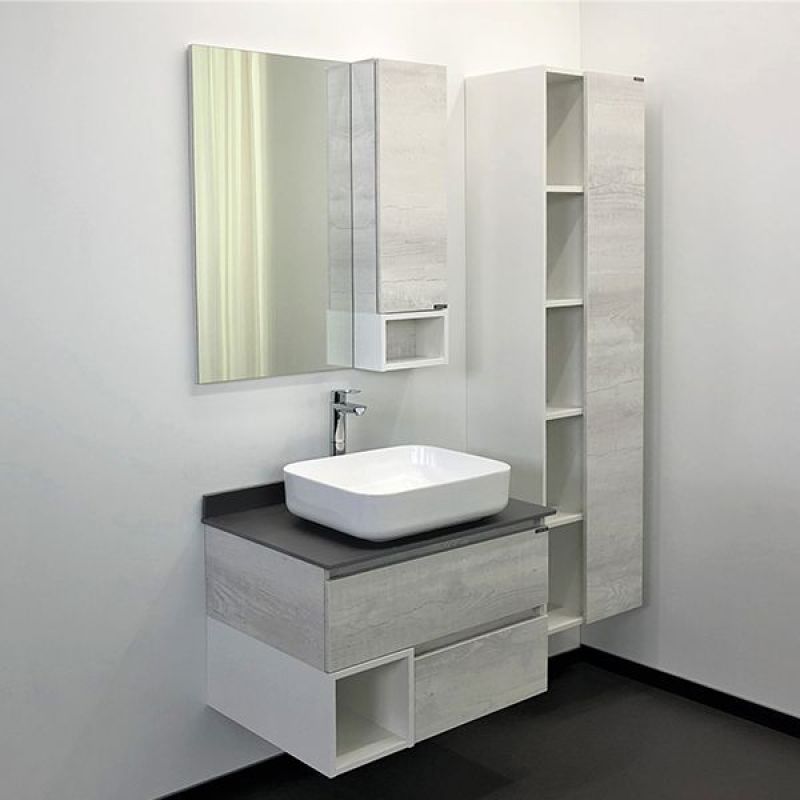 Тумба с раковиной Comforty Прага-75 00-00012790 дуб белый с серой столешницей с раковиной T-Y9378