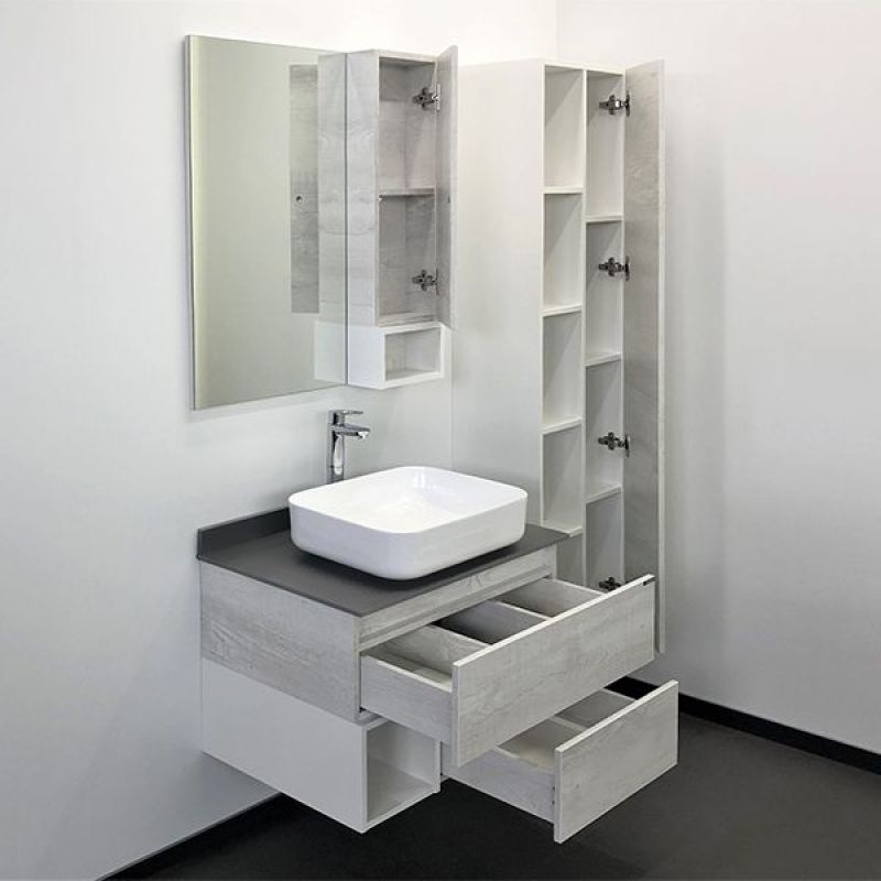 Тумба с раковиной Comforty Прага-75 00-00012790 дуб белый с серой столешницей с раковиной T-Y9378