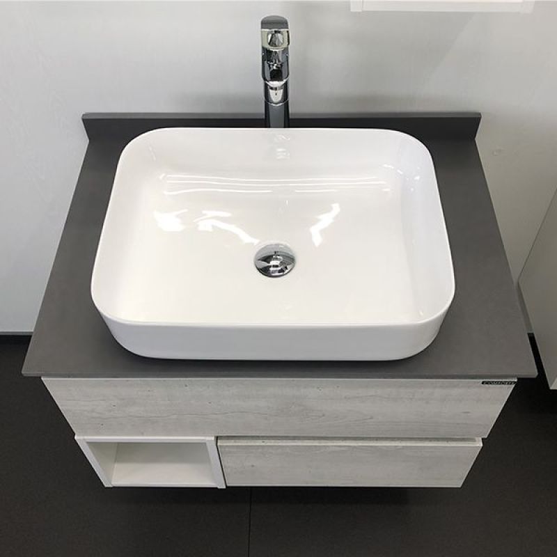 Тумба с раковиной Comforty Прага-75 00-00012790 дуб белый с серой столешницей с раковиной T-Y9378