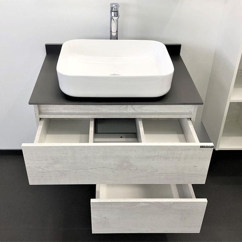 Тумба с раковиной Comforty Прага-75 00-00012790 дуб белый с серой столешницей с раковиной T-Y9378