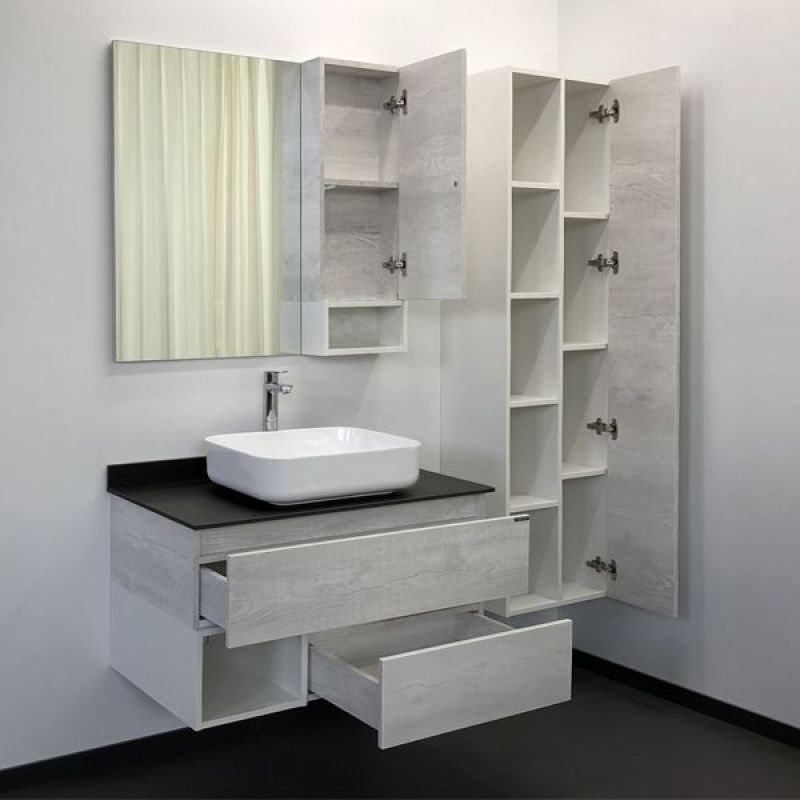 Тумба с раковиной Comforty Прага-90 00-00014424 дуб белый с графитовой столешницей с раковиной Comforty T-Y9378