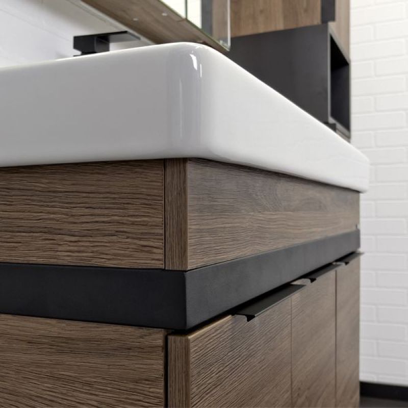 Тумба с раковиной Comforty Соло-90 00-00010979 дуб тёмно-коричневый с раковиной Адриана 90