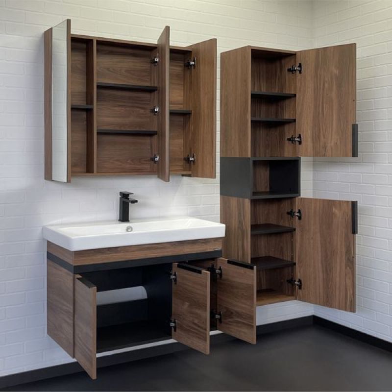 Тумба с раковиной Comforty Соло-90 00-00010979 дуб тёмно-коричневый с раковиной Адриана 90