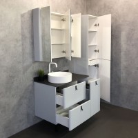 Тумба с раковиной Comforty Сорренто-90Н 00-00013520 светло-серый с черной столешницей c раковиной Comforty 9110