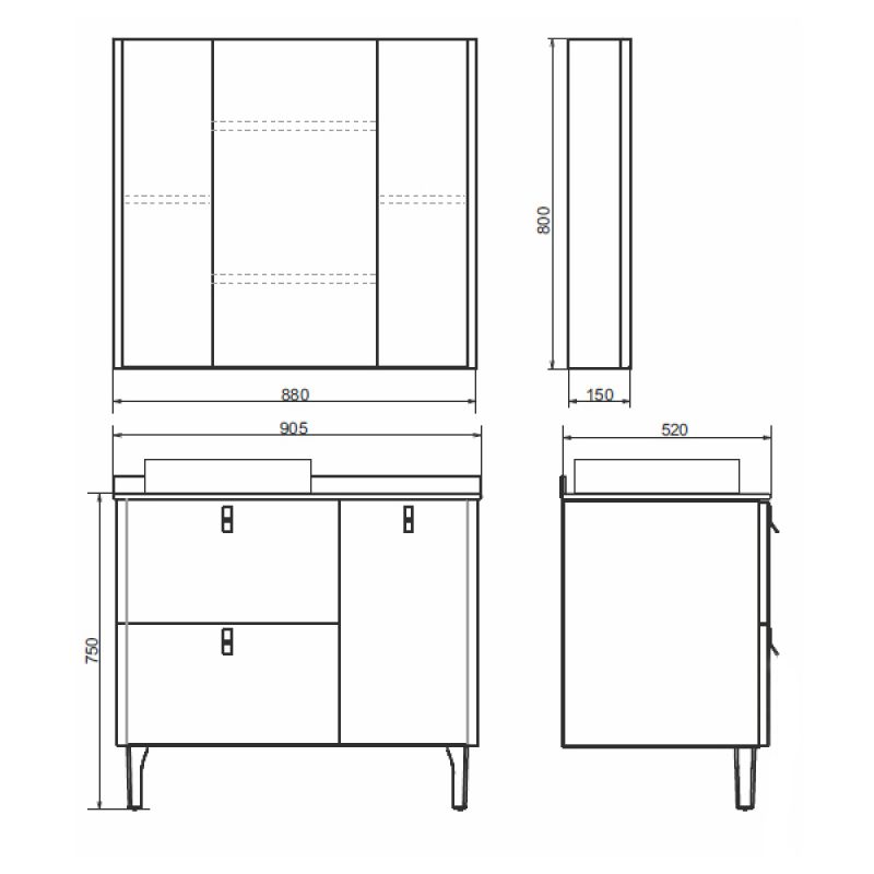 Тумба с раковиной Comforty Сорренто-90Н 00-00013520 светло-серый с черной столешницей c раковиной Comforty 9110