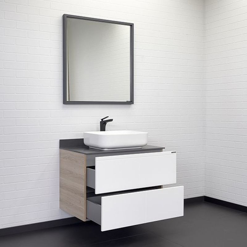 Тумба с раковиной Comforty Таллин-80 00-00014814 Белый/Дуб натуральный с графитовой столешницей с раковиной Comforty T-Y9378