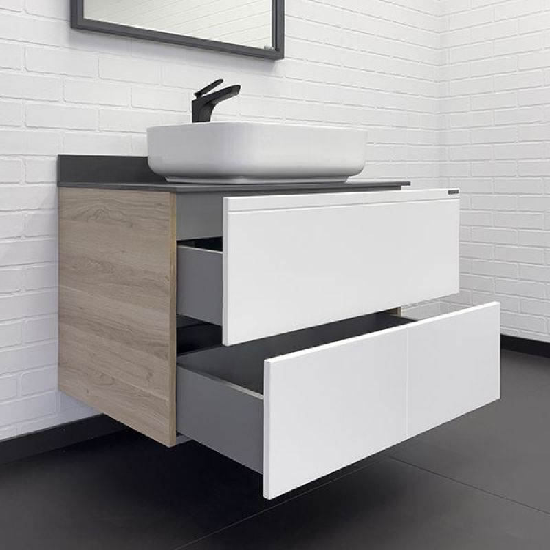Тумба с раковиной Comforty Таллин-80 00-00014814 Белый/Дуб натуральный с графитовой столешницей с раковиной Comforty T-Y9378