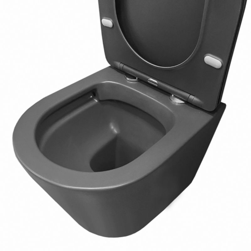 Подвесной унитаз Comforty безободковый, с быстросъёмным сиденьем из дюропласта SoftClose, графит матовый, 00-00007648