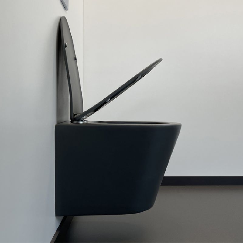 Подвесной унитаз Comforty безободковый, с быстросъёмным сиденьем из дюропласта SoftClose, графит матовый, 00-00007648