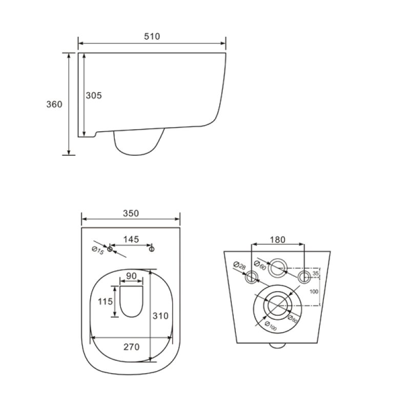 Подвесной безободковый унитаз Comforty, белый, 00004150338