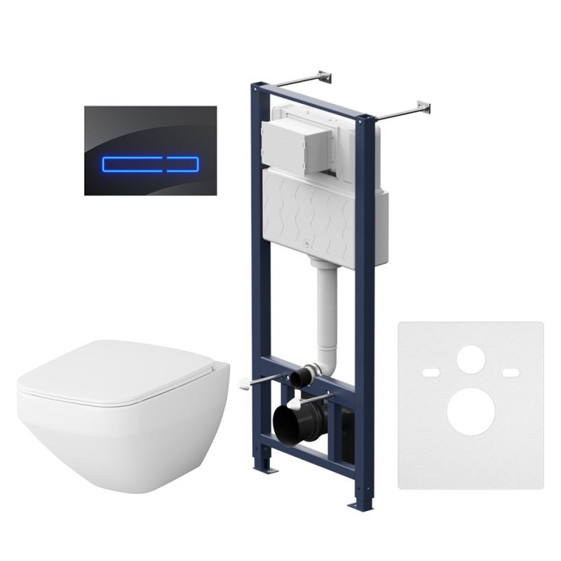 Комплект унитаза с инсталляцией AM.PM Inspire V2.0 FlashClean IS450A38.50A1700 с сиденьем Микролифт и Черной клавишей смыва Комплект унитаза с инсталляцией AM.PM Inspire V2.0 FlashClean IS450A38.50A1700 с сиденьем Микролифт и Черной клавишей смыва