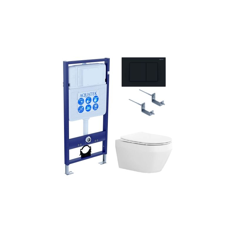 Комплект унитаза с инсталляцией Aquatek Set Aquatek Лея-012 4в1 с сиденьем Микролифт и Черной матовой клавишей смыва Комплект унитаза с инсталляцией Aquatek Set Aquatek Лея-012 4в1 с сиденьем Микролифт и Черной матовой клавишей смыва