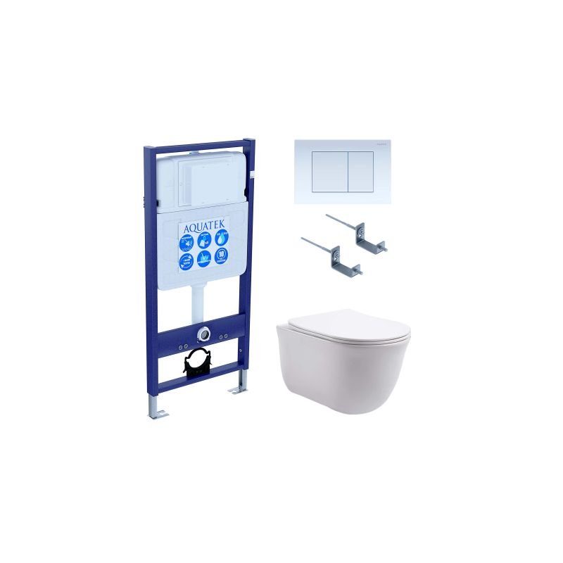 Комплект унитаза с инсталляцией Aquatek Set Aquatek Классик-009 4в1 с сиденьем Микролифт и Белой клавишей смыва Комплект унитаза с инсталляцией Aquatek Set Aquatek Классик-009 4в1 с сиденьем Микролифт и Белой клавишей смыва