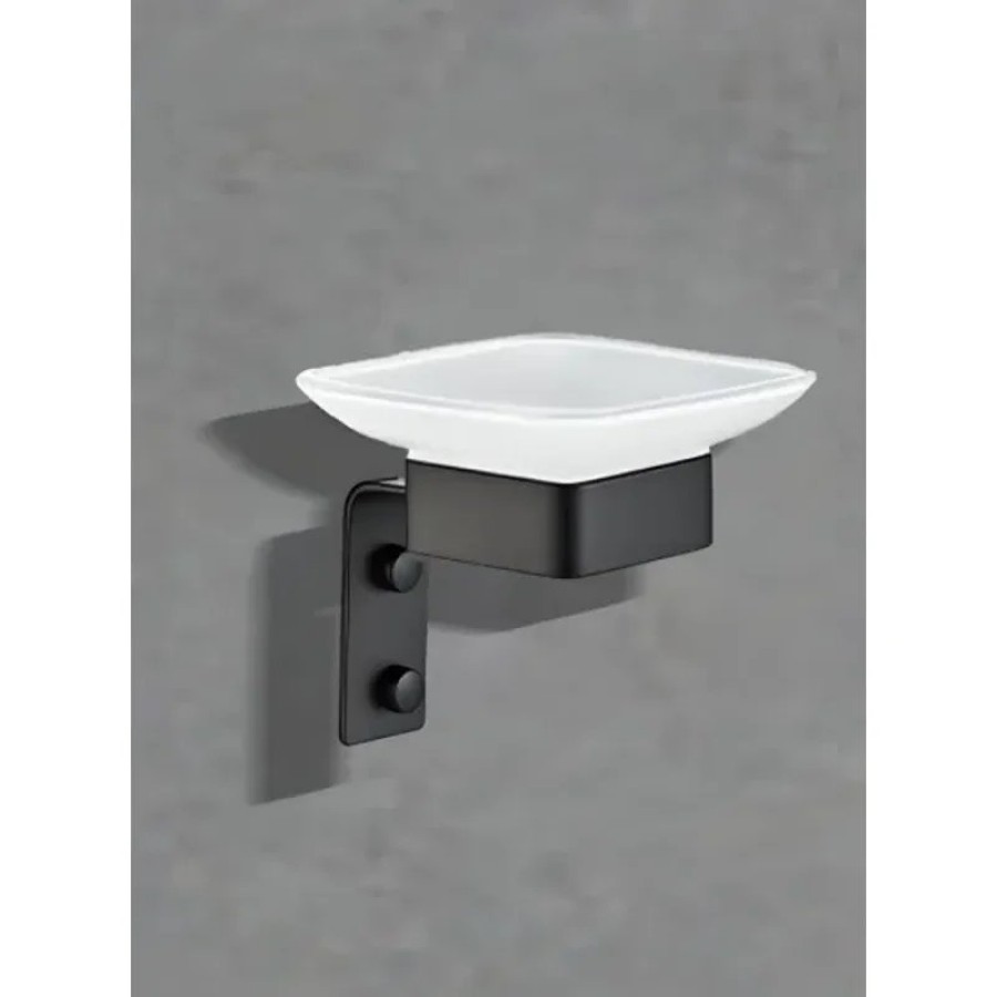 Мыльница CR-D01-04MB стеклянная с держателем из нержавеющей стали BOCH MANN, цвет черный