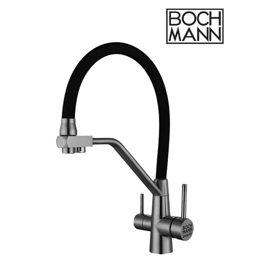 Смеситель ELSE GR из из нержавеющей стали для кухни BOCH MANN, с краном под фильтр, цвет СЕРЫЙ